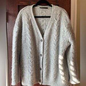 Jenni Kayne Light Gray Cable Knit Cardigan Sweater